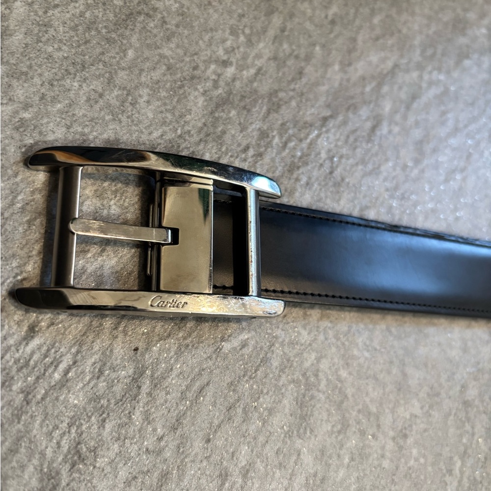 Cartier Black and Brown Leather Belt with Silver Buckle
